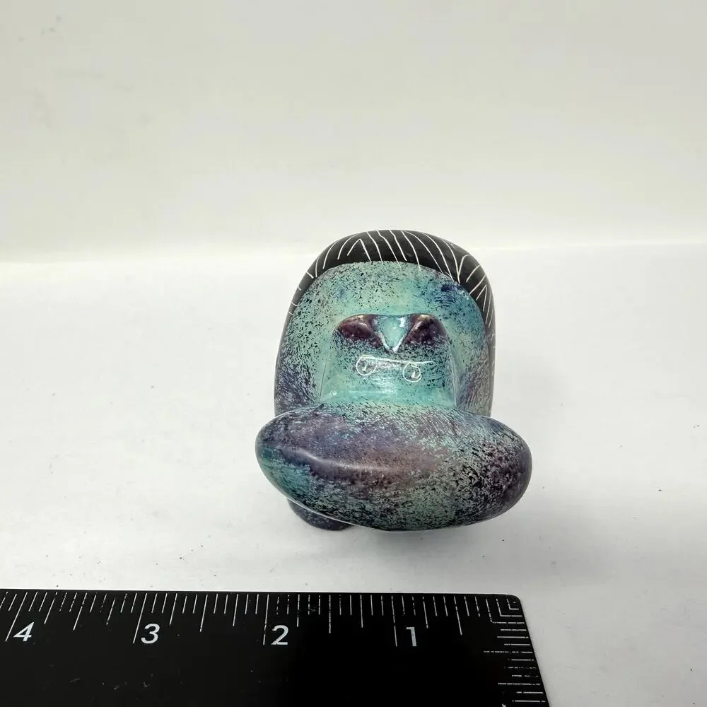 Abstract Hand Carved Stone Animal Figurine Blue Black Tribal Art Sculpture